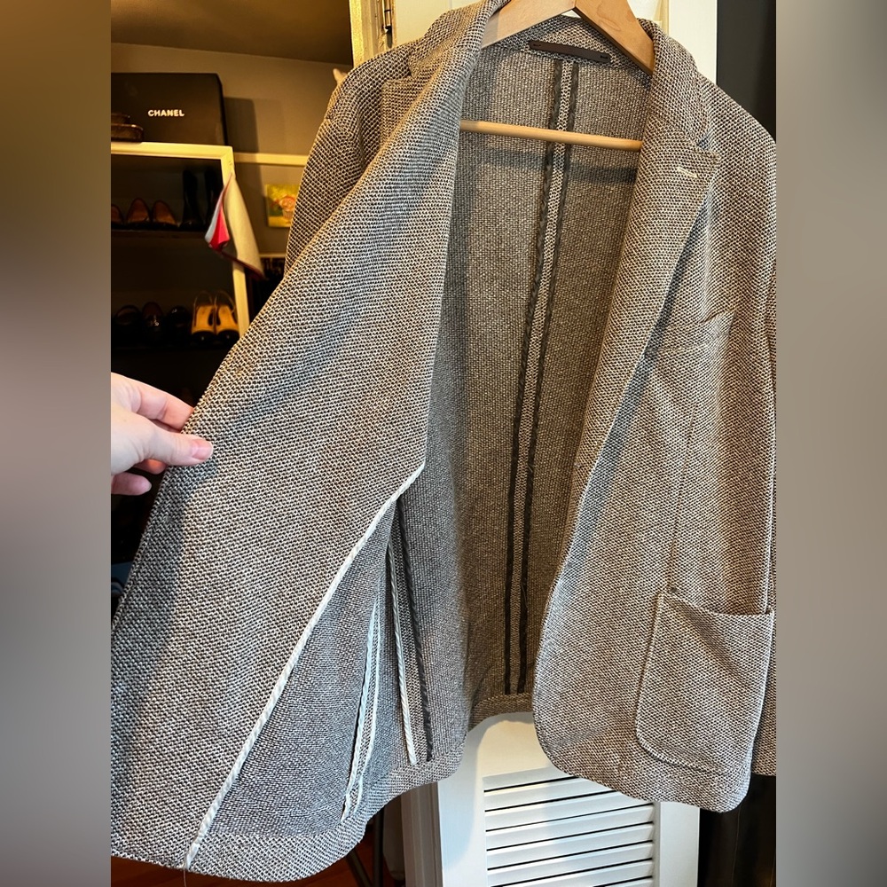 Men's  Herringbone brown white Knit Blazer Zara - Picture 3 of 9